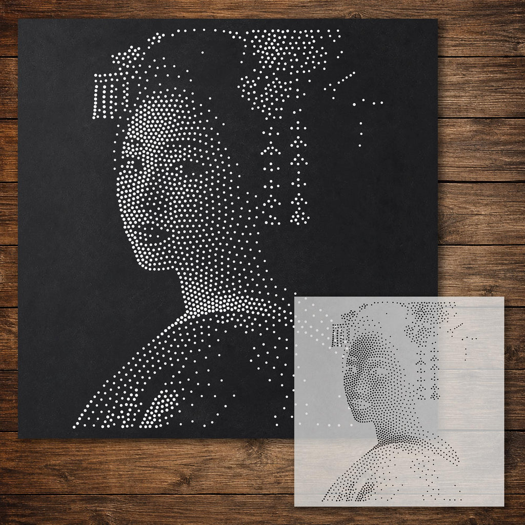 Geisha Portrait Stipple Art Stencil reusable Mylar stencil, 300 x 300 mm